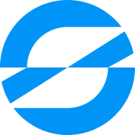 Blue circular logo with a diagonal line cutting through the center.
